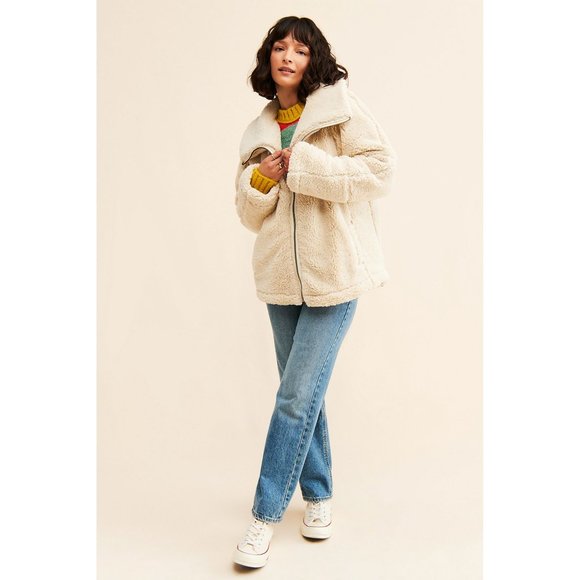 NEW Free People Raya Cozy Coat Sherpa Fleece Teddy Jacket Oversized Winter Coat - Picture 4 of 5